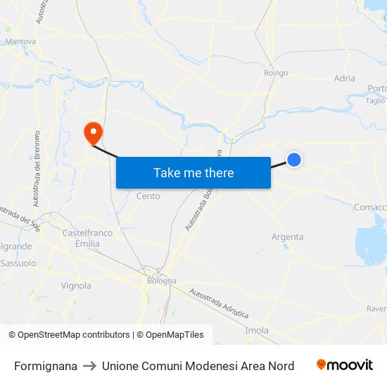 Formignana to Unione Comuni Modenesi Area Nord map