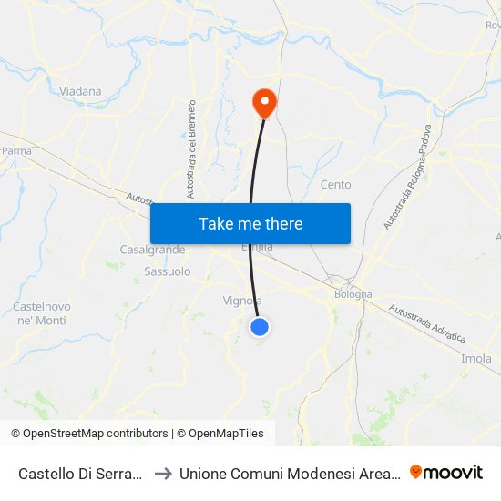 Castello Di Serravalle to Unione Comuni Modenesi Area Nord map