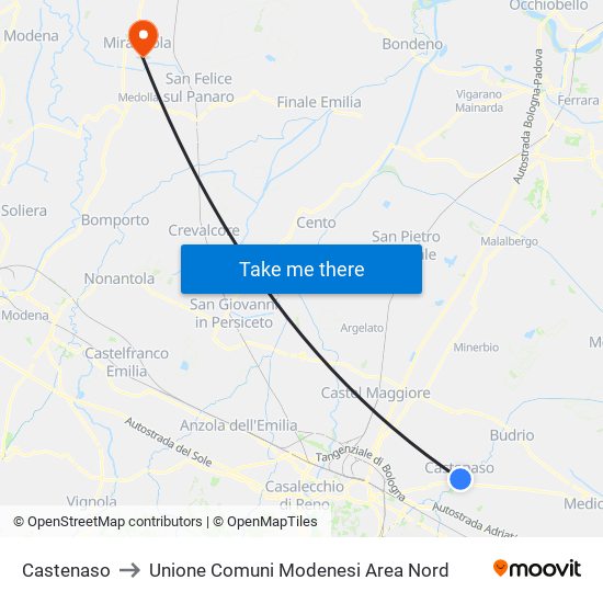 Castenaso to Unione Comuni Modenesi Area Nord map