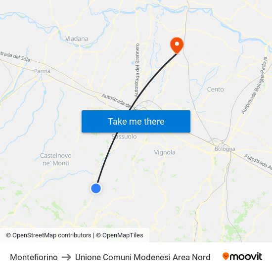 Montefiorino to Unione Comuni Modenesi Area Nord map