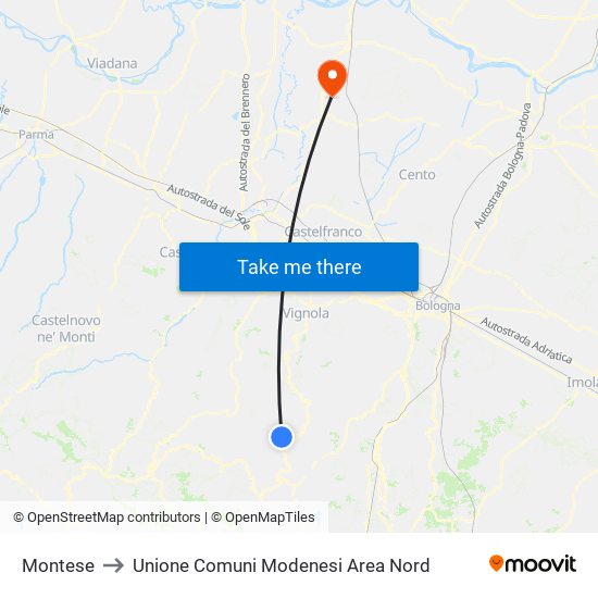 Montese to Unione Comuni Modenesi Area Nord map