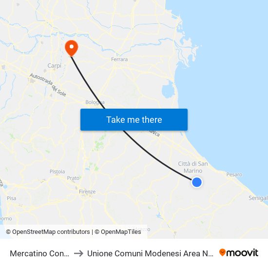 Mercatino Conca to Unione Comuni Modenesi Area Nord map