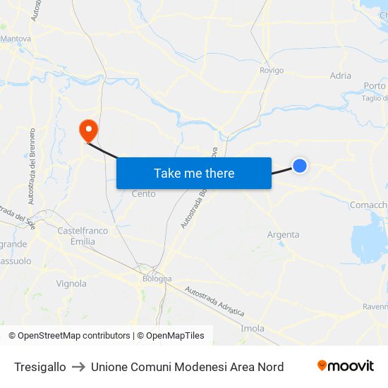 Tresigallo to Unione Comuni Modenesi Area Nord map