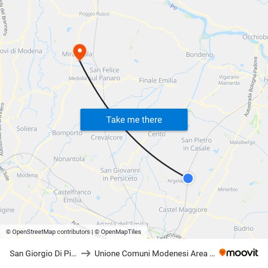 San Giorgio Di Piano to Unione Comuni Modenesi Area Nord map