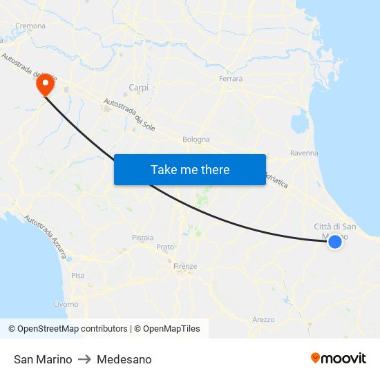 San Marino to Medesano map