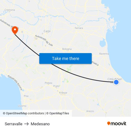 Serravalle to Medesano map