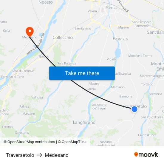 Traversetolo to Medesano map