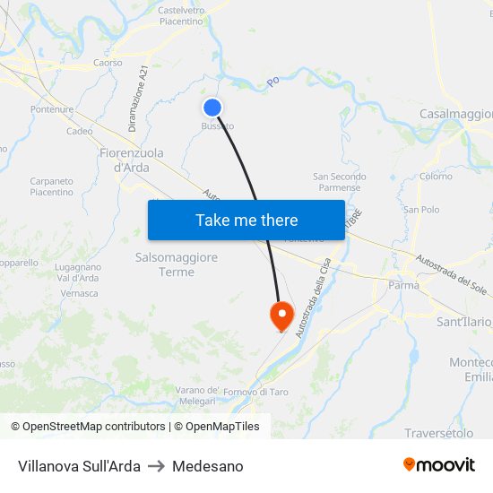 Villanova Sull'Arda to Medesano map
