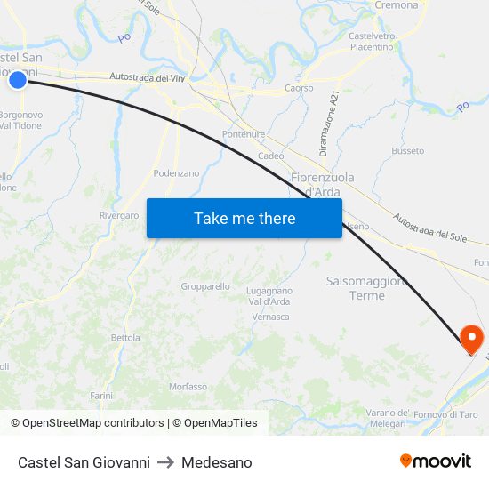 Castel San Giovanni to Medesano map