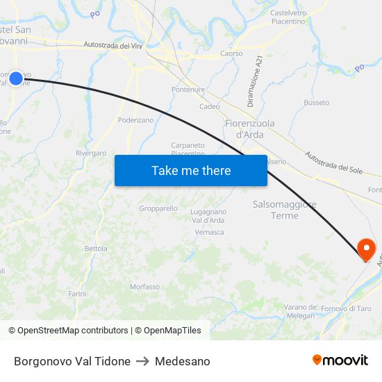 Borgonovo Val Tidone to Medesano map