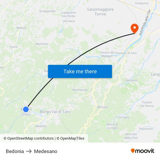 Bedonia to Medesano map