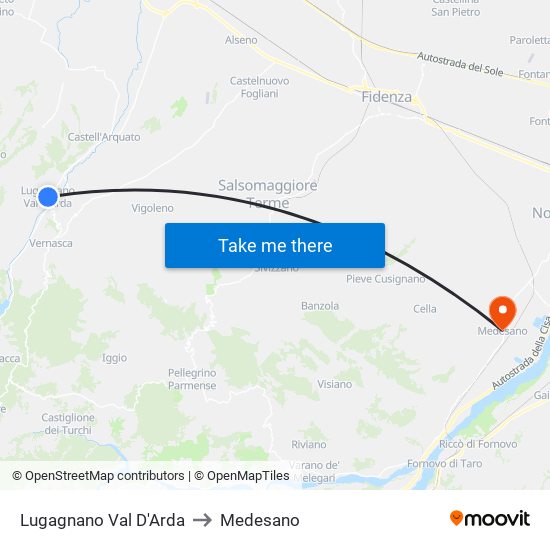 Lugagnano Val D'Arda to Medesano map