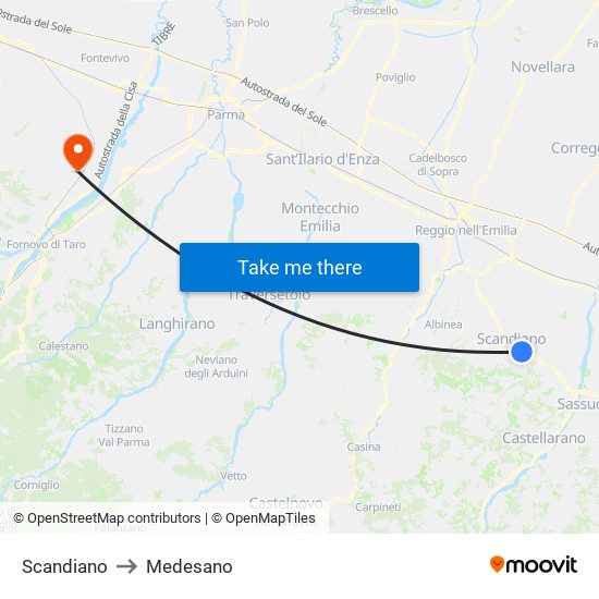 Scandiano to Medesano map