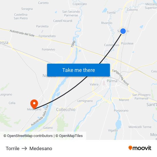 Torrile to Medesano map