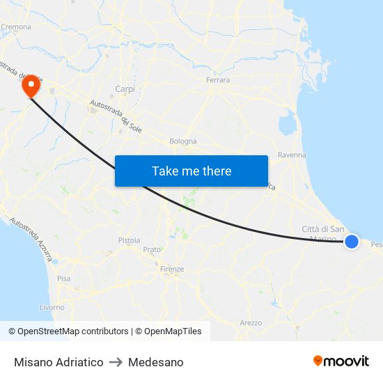 Misano Adriatico to Medesano map