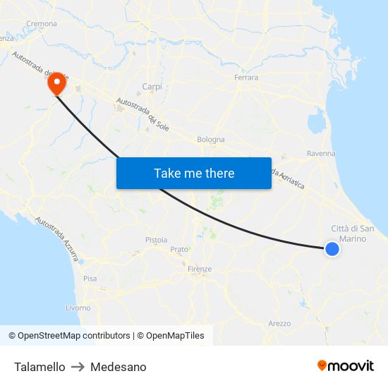 Talamello to Medesano map
