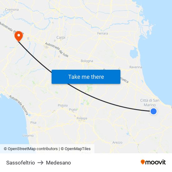 Sassofeltrio to Medesano map