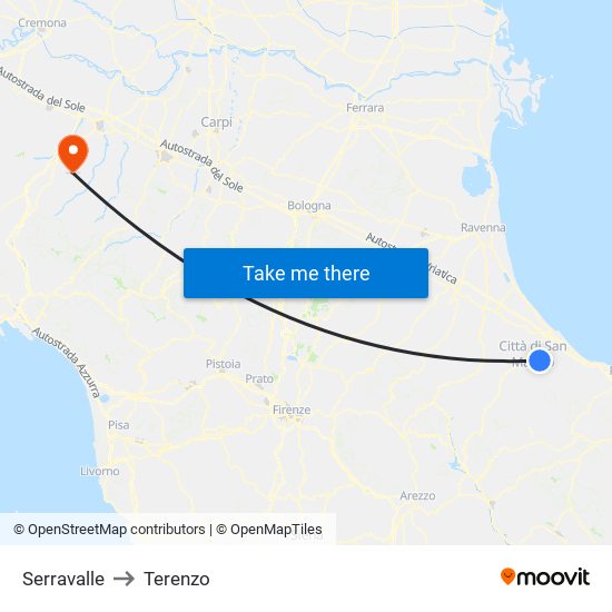 Serravalle to Terenzo map