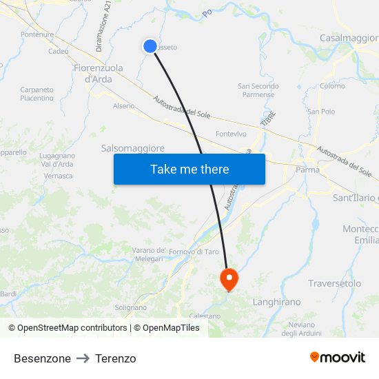 Besenzone to Terenzo map