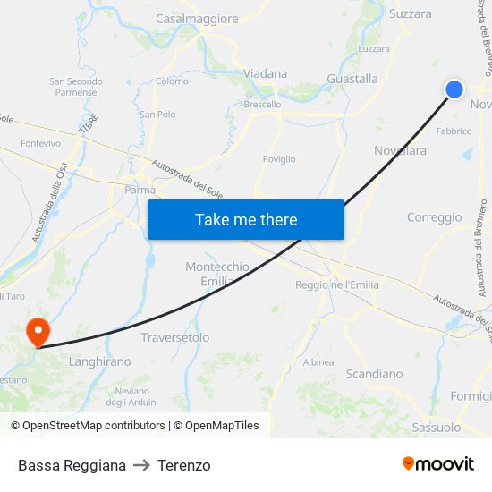 Bassa Reggiana to Terenzo map