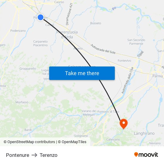 Pontenure to Terenzo map