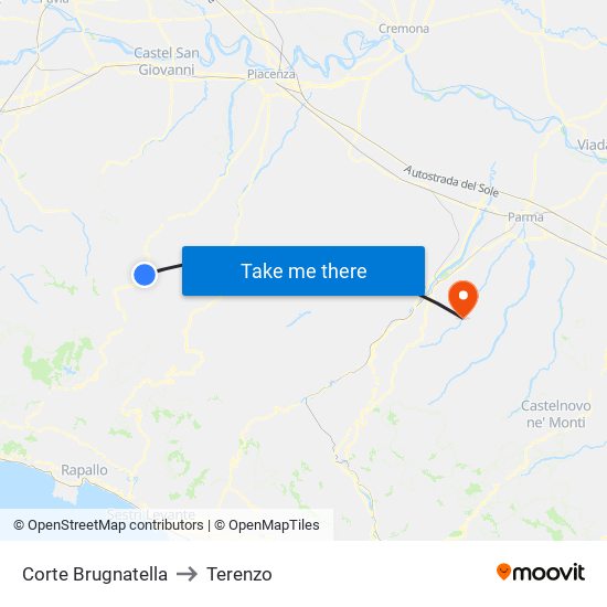 Corte Brugnatella to Terenzo map