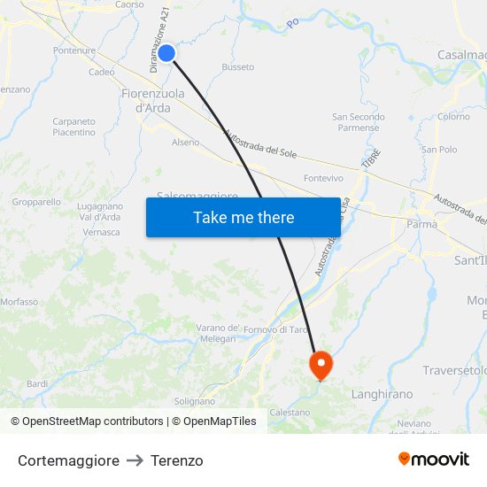 Cortemaggiore to Terenzo map