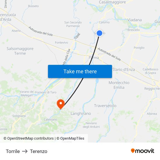 Torrile to Terenzo map