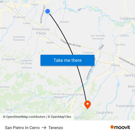 San Pietro In Cerro to Terenzo map
