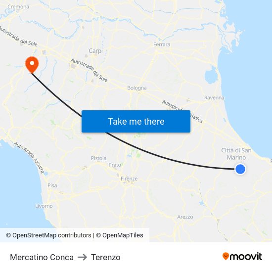 Mercatino Conca to Terenzo map