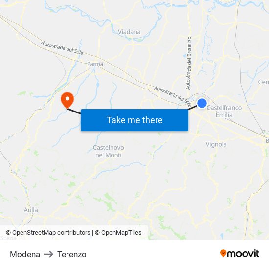 Modena to Terenzo map