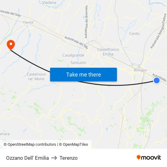 Ozzano Dell' Emilia to Terenzo map