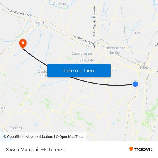 Sasso Marconi to Terenzo map