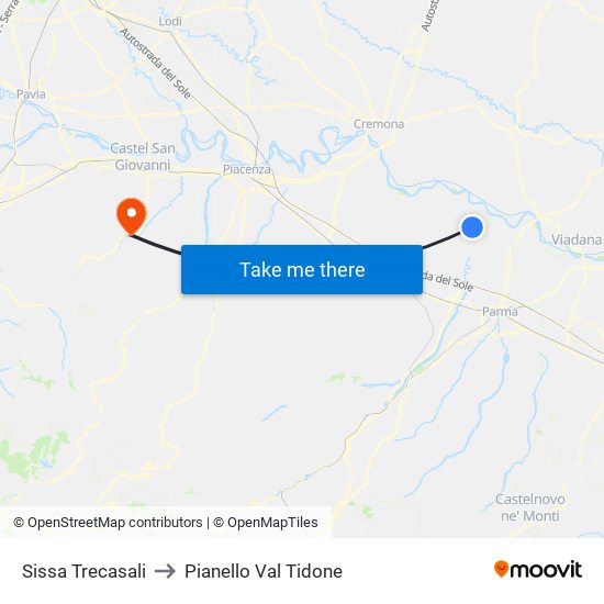 Sissa Trecasali to Pianello Val Tidone map