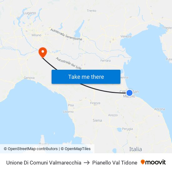 Unione Di Comuni Valmarecchia to Pianello Val Tidone map