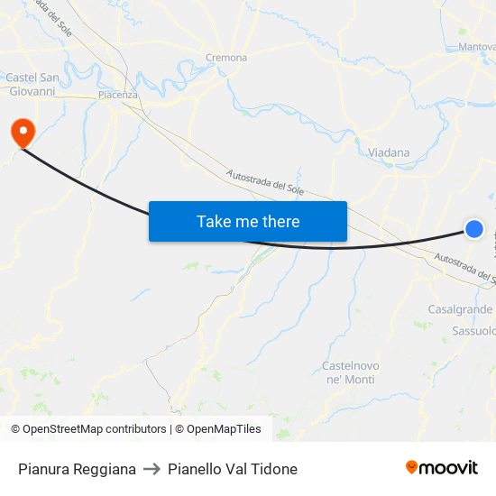 Pianura Reggiana to Pianello Val Tidone map