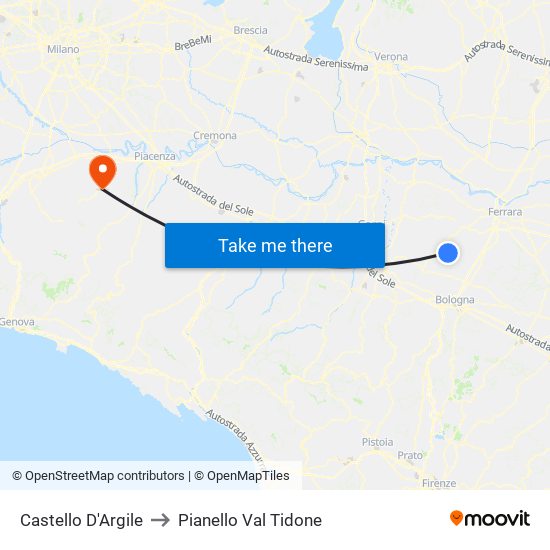 Castello D'Argile to Pianello Val Tidone map