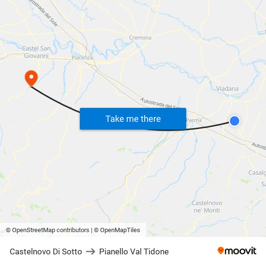 Castelnovo Di Sotto to Pianello Val Tidone map