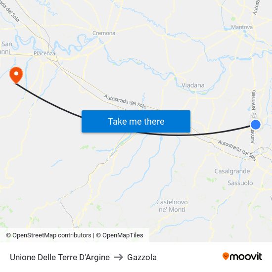 Unione Delle Terre D'Argine to Gazzola map