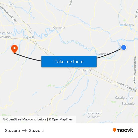 Suzzara to Gazzola map
