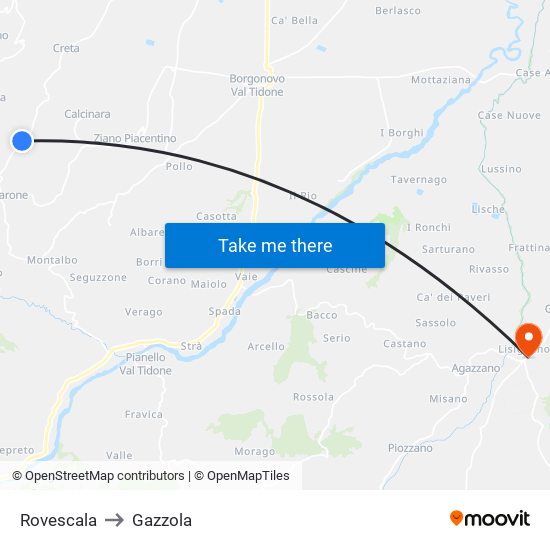 Rovescala to Gazzola map