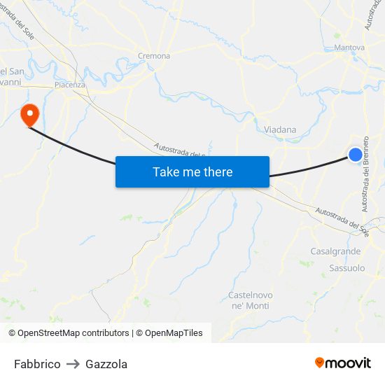 Fabbrico to Gazzola map