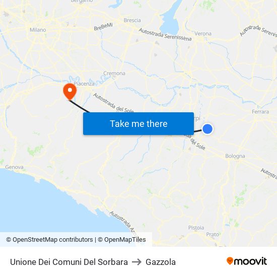 Unione Dei Comuni Del Sorbara to Gazzola map