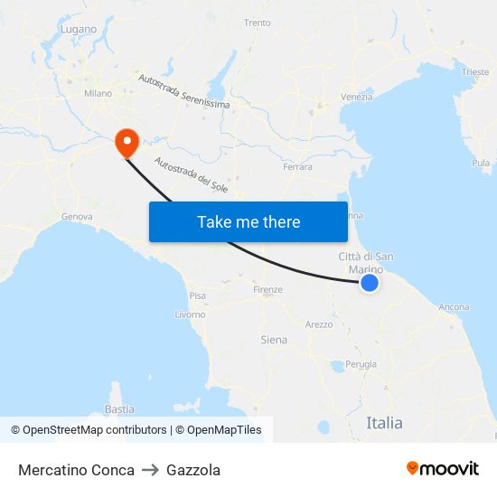 Mercatino Conca to Gazzola map