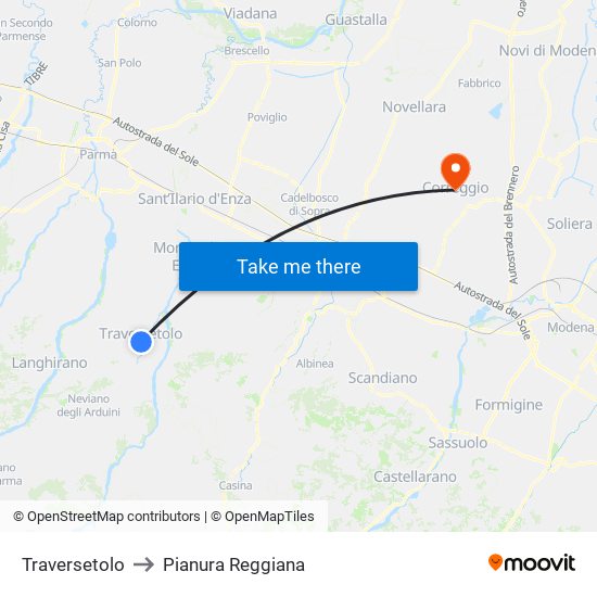 Traversetolo to Pianura Reggiana map