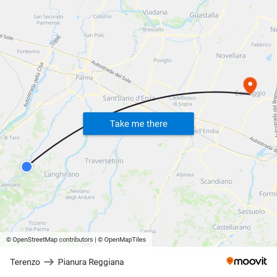 Terenzo to Pianura Reggiana map