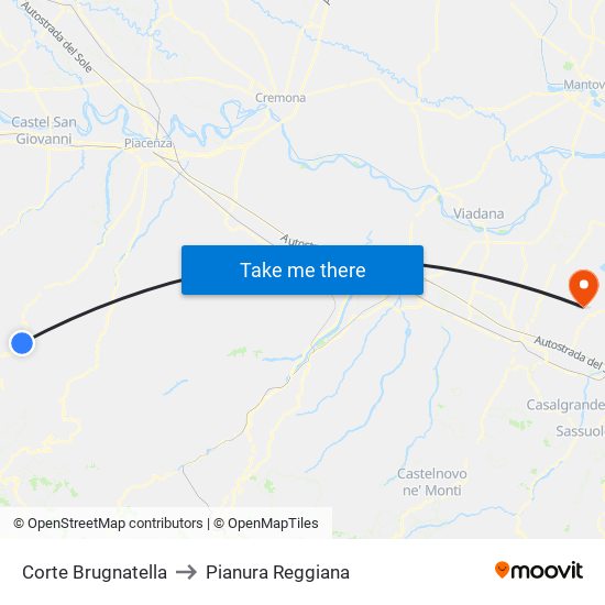Corte Brugnatella to Pianura Reggiana map