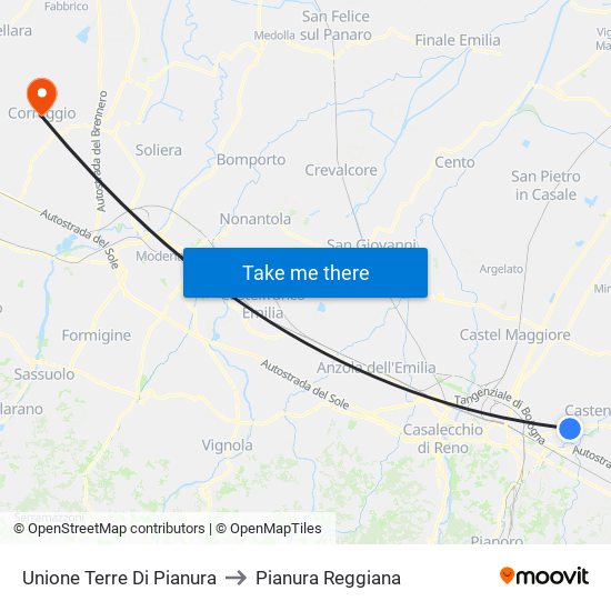 Unione Terre Di Pianura to Pianura Reggiana map