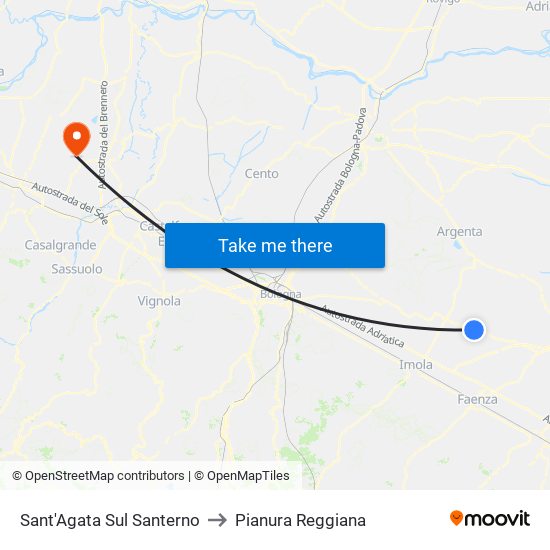 Sant'Agata Sul Santerno to Pianura Reggiana map