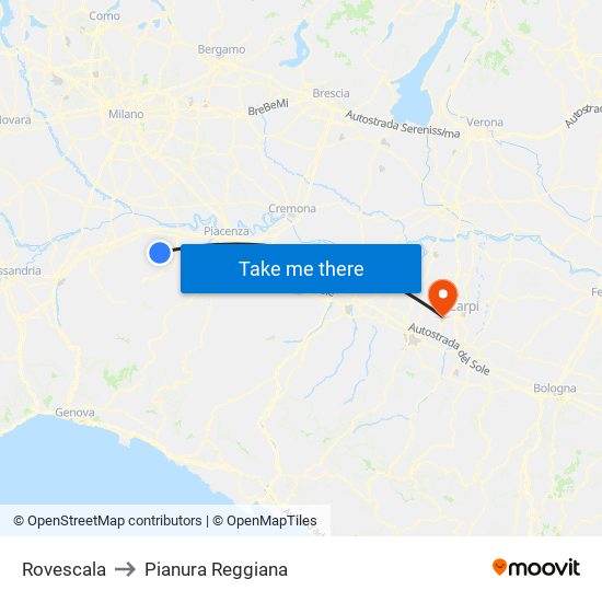 Rovescala to Pianura Reggiana map